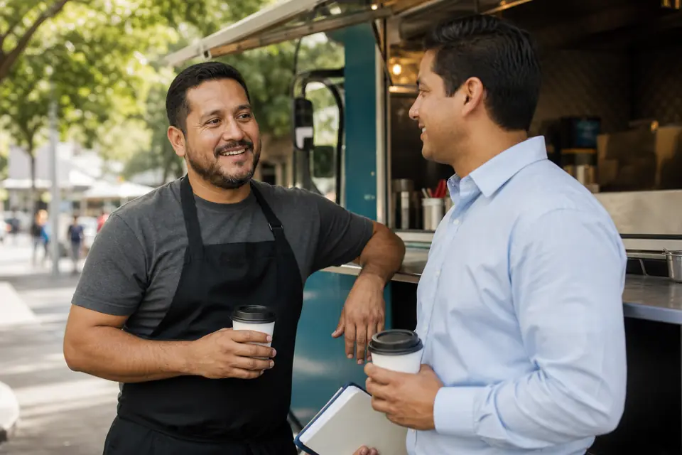 Dueño de un food truck conversa con un prestamista comunitario
